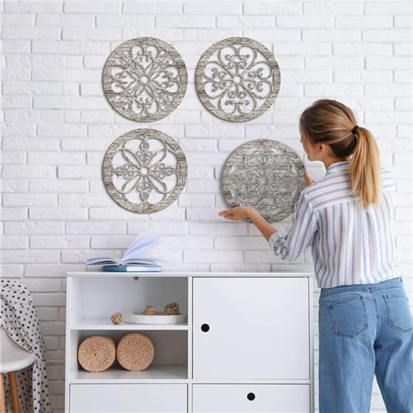 4 Pieces Thicken Rustic Wall Decor Modern Farmhouse Wall Art Decor Wooden Hollow - Picture 2 of 6